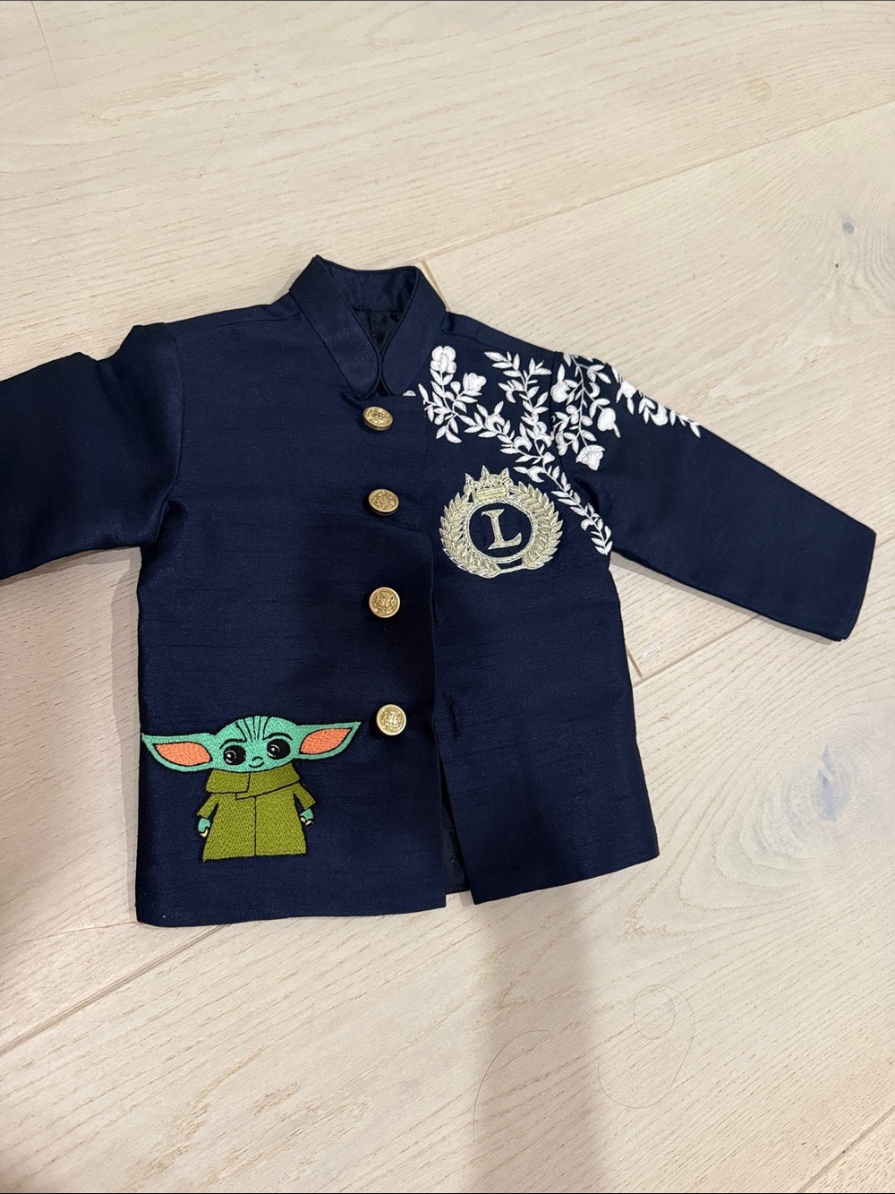 Navy Kids Embroidered Blazer with Grogu